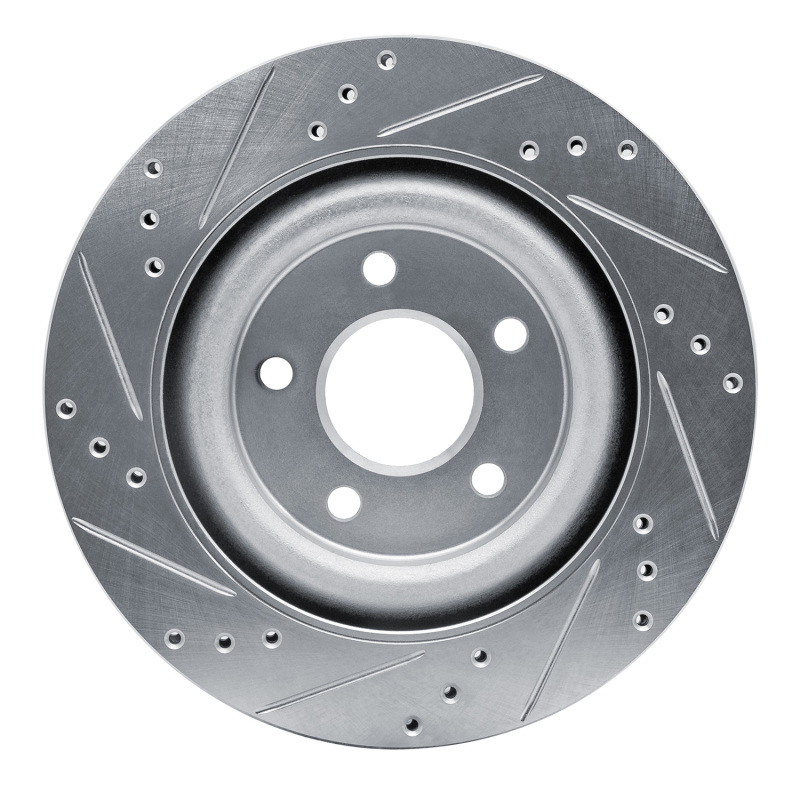 Jaguar S-Type Brake Rotor (1) - Rear Right - R1 Concepts - Drilled & Slotted - Silver - `06-`08